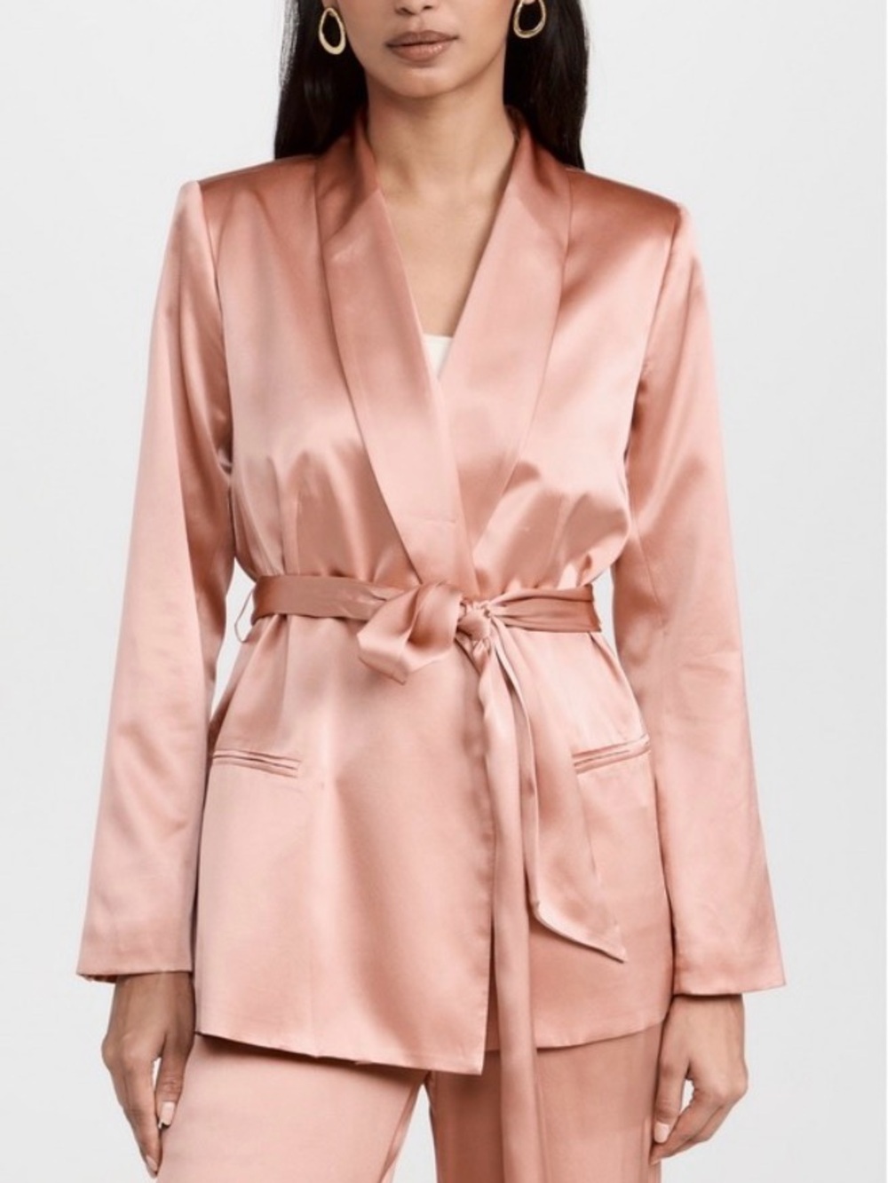NWT L'Agence Everly Belted Silk Blazer in Blush